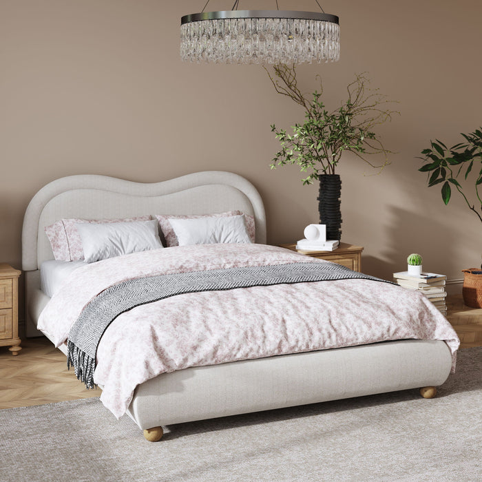 Upholstered Platform Bed Frame With Curved Headboard