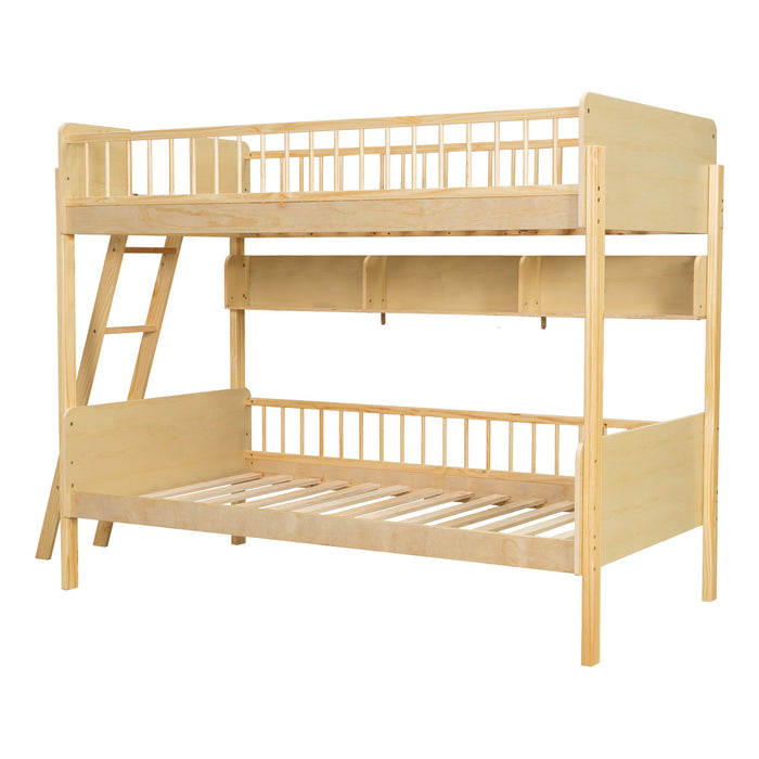 Bunk Bed With 3 Storage Shelves, Adjustable Ladder Left Or Right