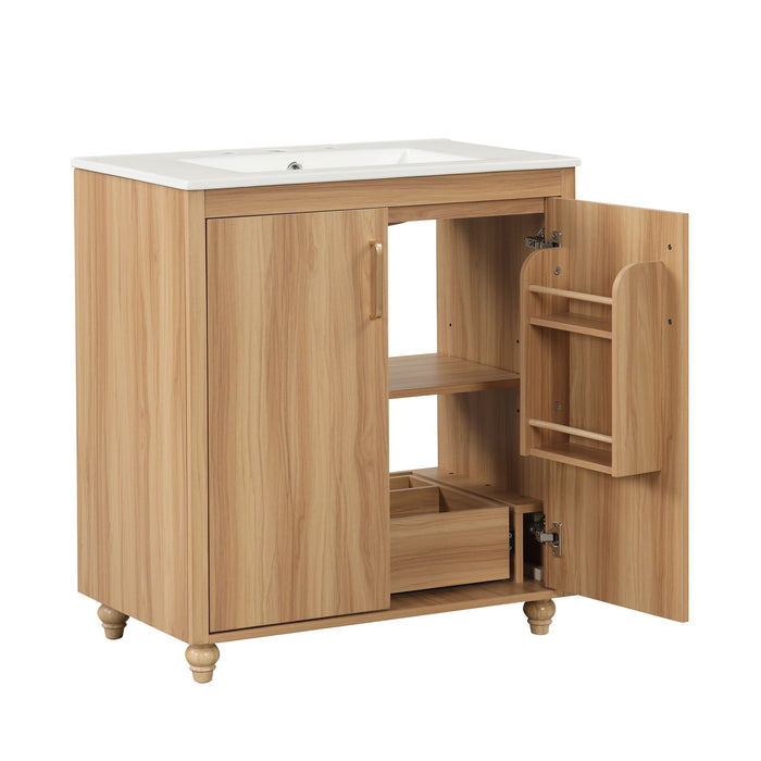 30" Bathroom Vanity With Sink, Cabinet With Doors And Drawer, Rectangular Shape - Natural