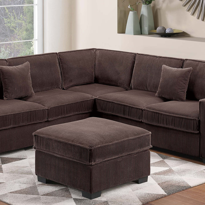 4 Piece Sectional Set With USB Ports, Left Arm Facing / Right Arm Facing Loveseat, Corner Wedge, Cocktail Ottoman, 2 Pillows - Chocolate