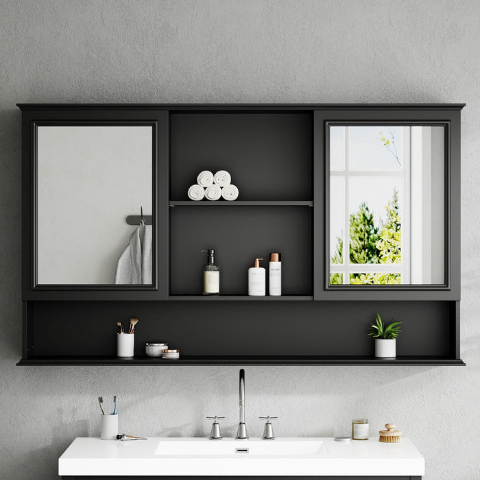 Wall Mounted Bathroom Medicine Cabinet With Double Mirrored Doors