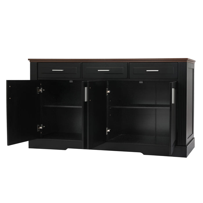 Fluted Sideboard Buffet Cabinet With 4 Doors And 3 Drawers