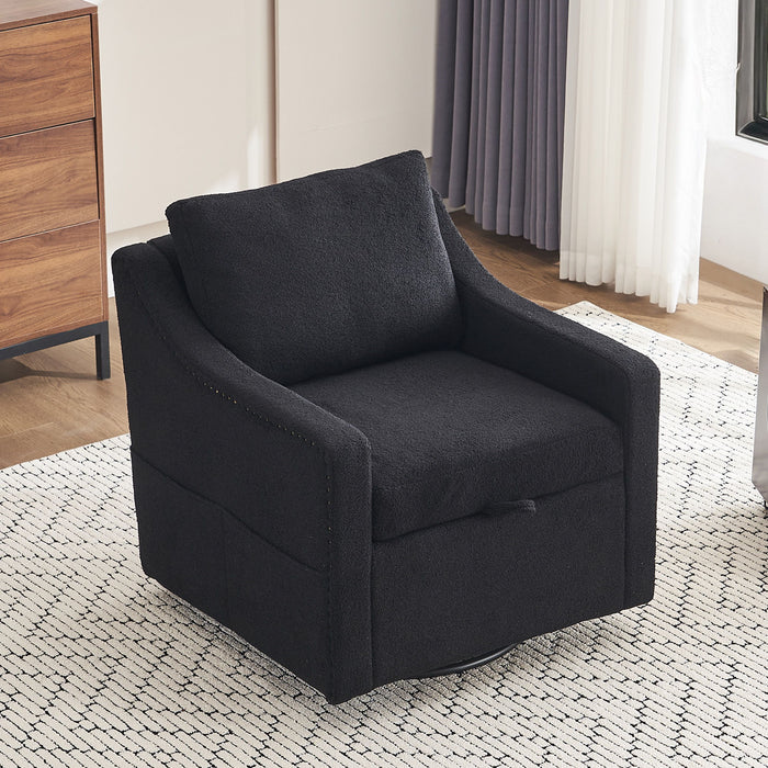 Linen Fabric 360° Swivel Accent Chair With Upholstered Back Pillow And Rivet Armrest