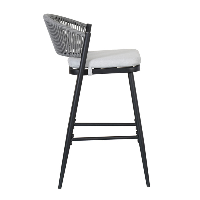 Outdoor Bar Height Metal Frame Counter Stools With Scallop Shaped Backrest & Water Resistant Cushions