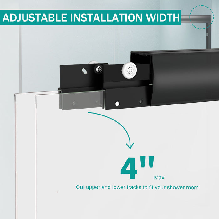 Double Sliding Bathtub Shower Door, Semi Frameless Bypass, 1 / 4" (6Mm) With Explosion - Proof Film, Adjustable Aluminum Alloy Frame