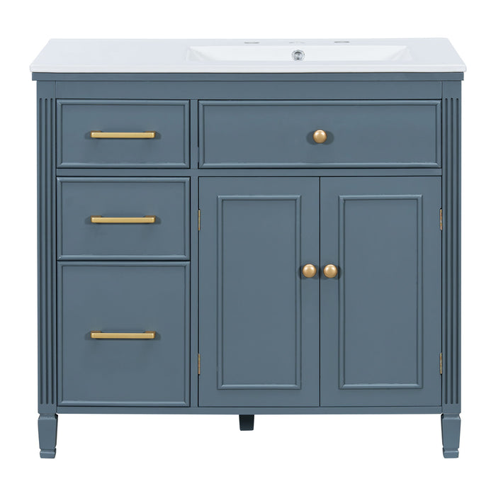 Bathroom Vanity With Sink, 1 Tip Out Drawer, 3 Side Drawers, Adjustable Shelf