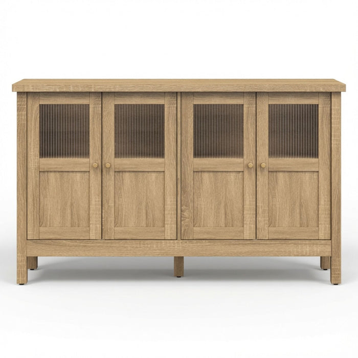 Buffet Cabinet With 4 Doors, Adjustable Shelves Handles - Natural