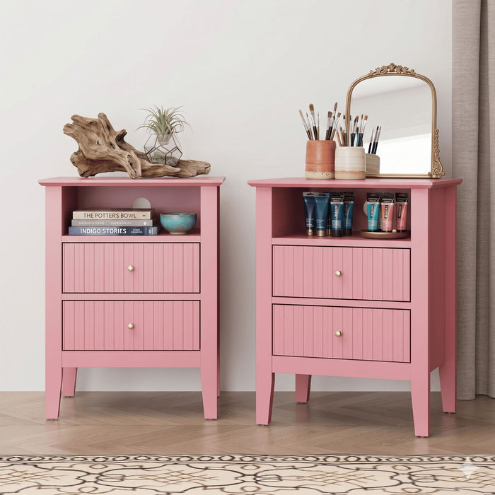 Fluted Nightstand With 2 Drawers