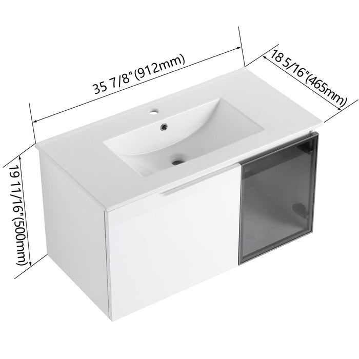Wall Mounted Bathroom Vanity With Sink, Soft Close Doors, Cabinet & Half Door