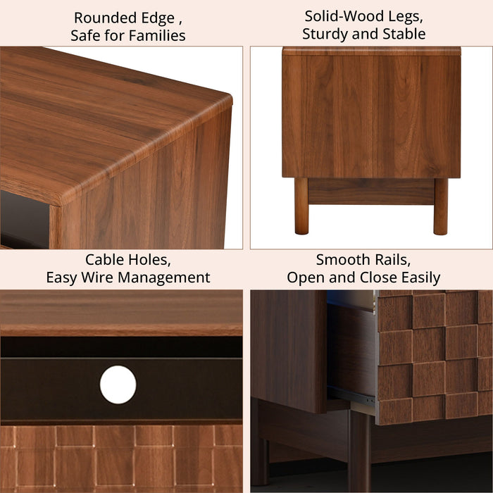 TV Stand With LED Lights And Glass Drawers For Living Room - Walnut