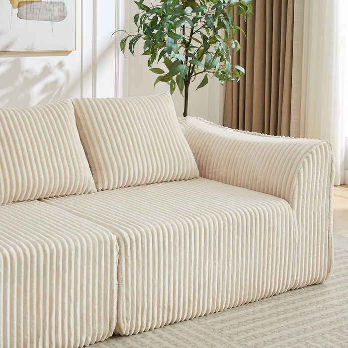 Minimalist Sofa With Curved Lines And Horn Shaped Throw Pillows