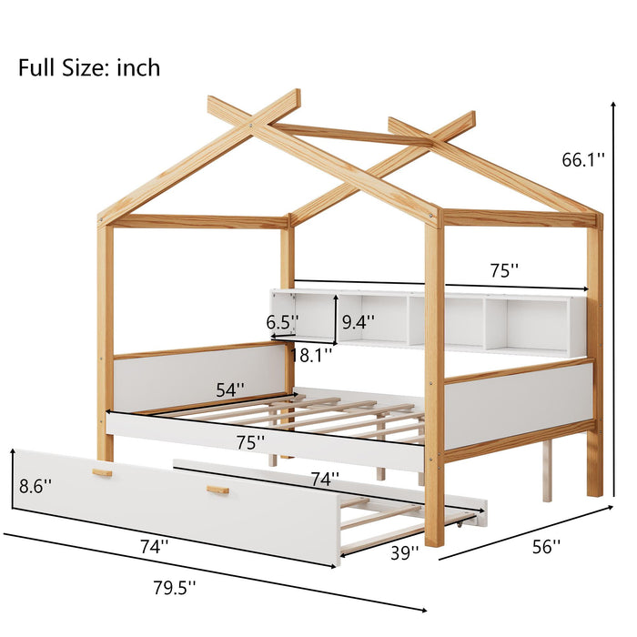 House Bed With Bookshelf Storage
