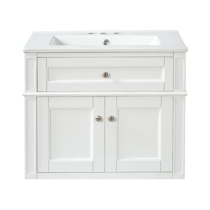 Wall Mounted Bathroom Vanity With Tip Out Drawer And Open Back Design