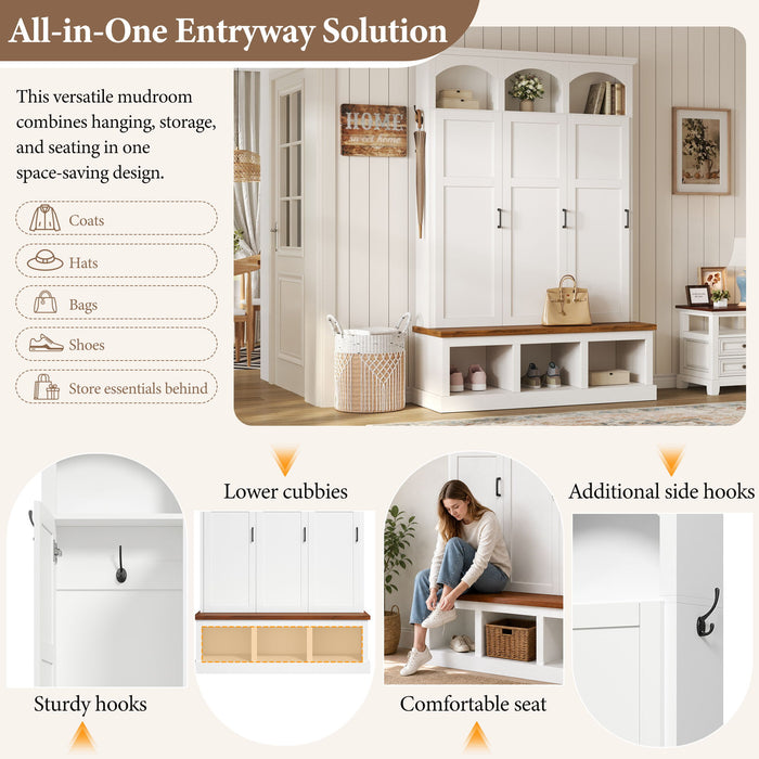 Classic Arched Design Hall Tree With 3 Hidden Storage