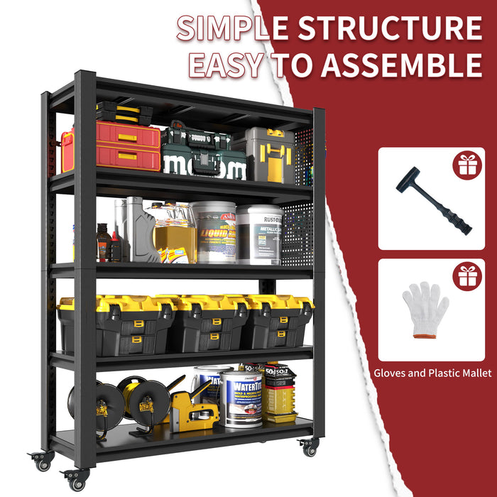 Heavy Duty Adjustable Metal Shelving Unit With Pegboard And Wheels For Multipurpose Storage