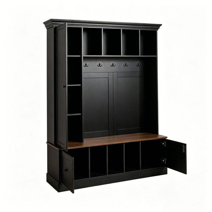 Hall Tree With Shoe Storage Bench, Entryway Coat Rack With 5 Hooks