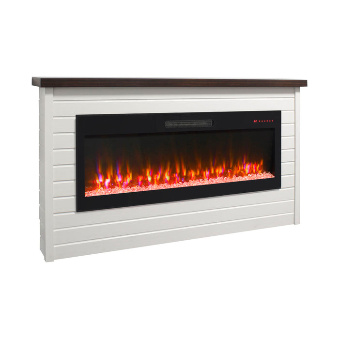 65" Electric Fireplace With Wall Mantel, 50" Fireplace Insert Heater, Remote Control, Timer For Living Room - Antique White