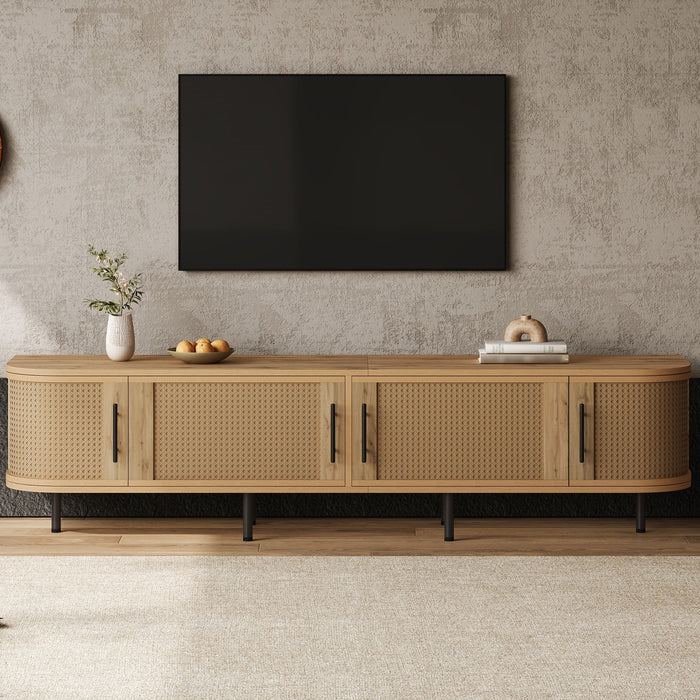 70" TV Stand With Doors, Construction For TVs Up To 80" - Natural Wood