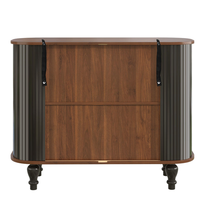 Fluted Liquor & Coffee Bar Cabinet With 6 Wine Racks And 3 Glass Holders