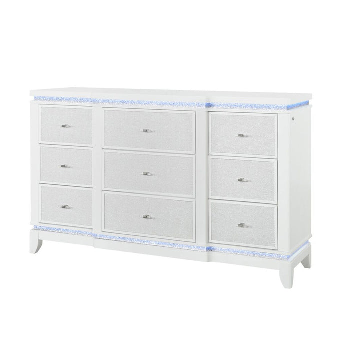 Adalid - Dresser With LED Light And Glittered Drawer Fronts - White