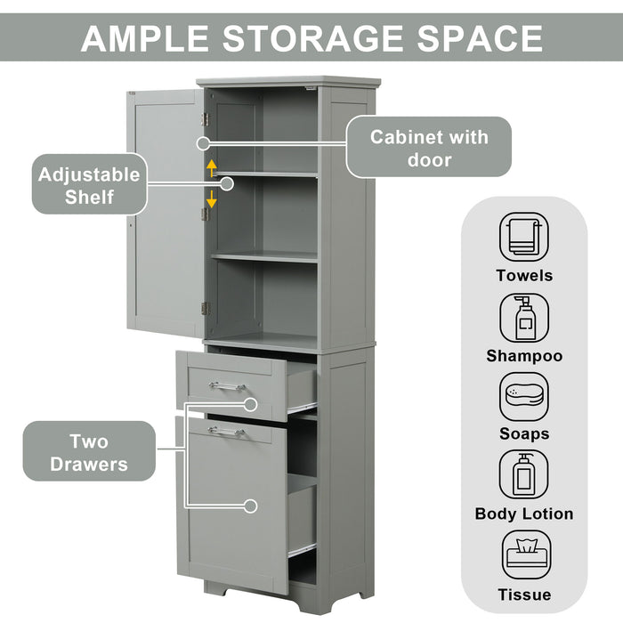 Tall Freestanding Bathroom Storage Cabinet With Adjustable Shelf And 2 Drawers