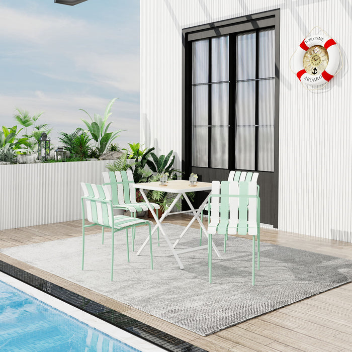 4 Piece Set Of Modern Color Block Designed Single Chairs With Folding Square Table