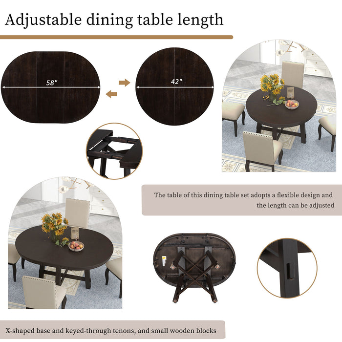 Round Extendable Dining Table Set With 4 Upholstered Chairs