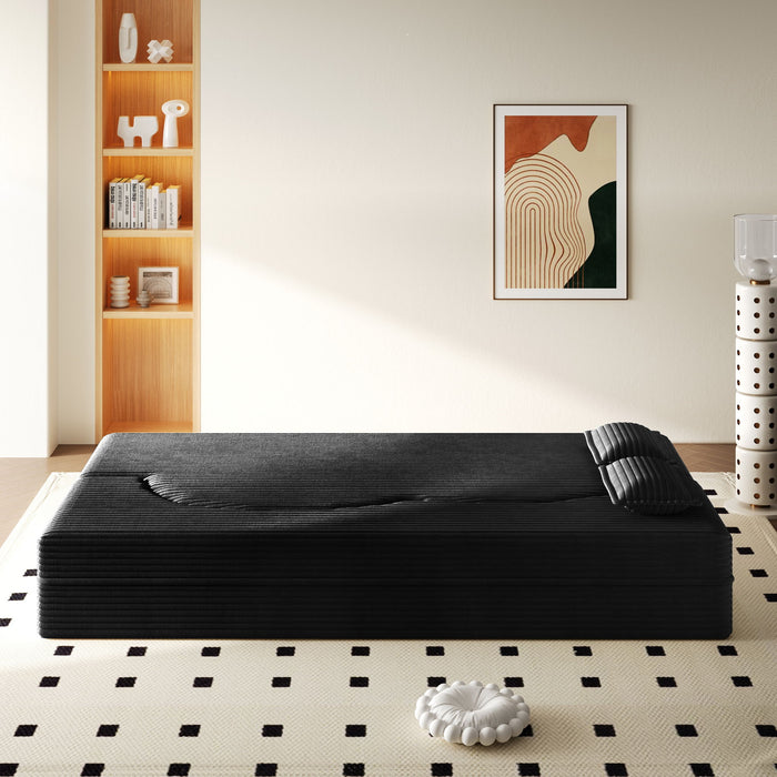 Modern Floor Sofa With 2 Pillows, Convertible Twin Size Folding Mattress For Living Room