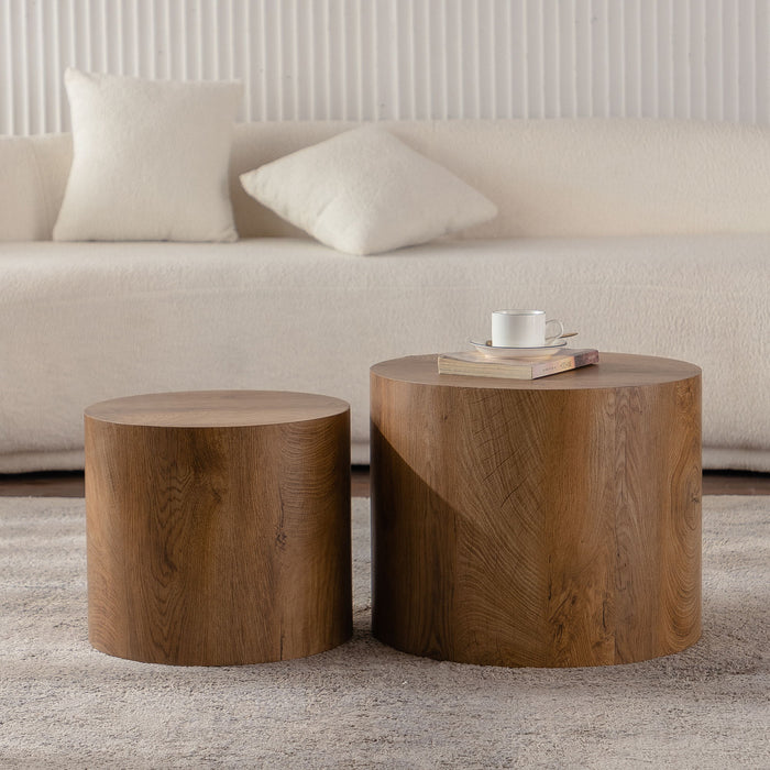 Round Nesting Coffee Table For Small Living Room (Set of 2) - Brown / Wood