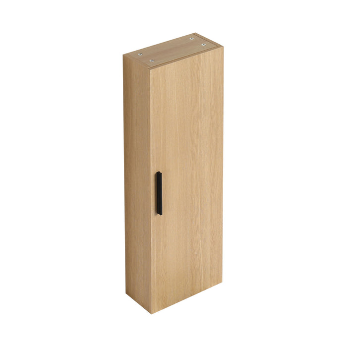 Tall Floating Bathroom Side Cabinet, Wall Mounted Single Door Storage - Light Oak
