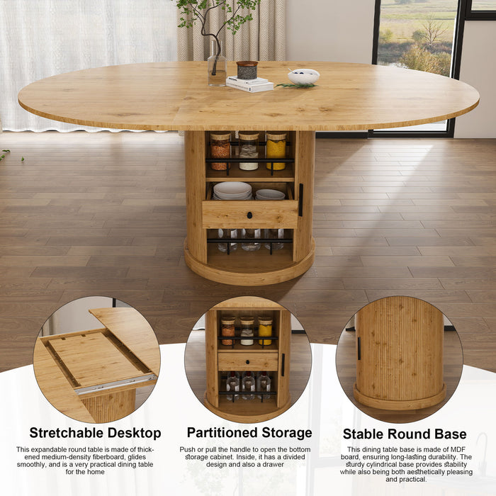 Extendable Oval Dining Table With 2 Tier Storage - Oak