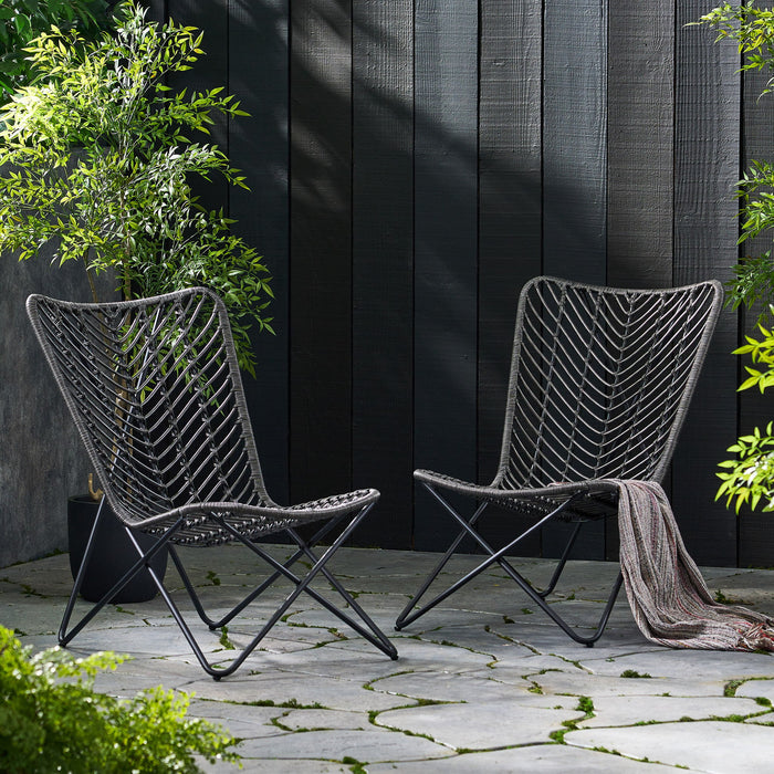 Outdoor Wicker Chair With Geometric Cross Base, (Set of 2) - Gray
