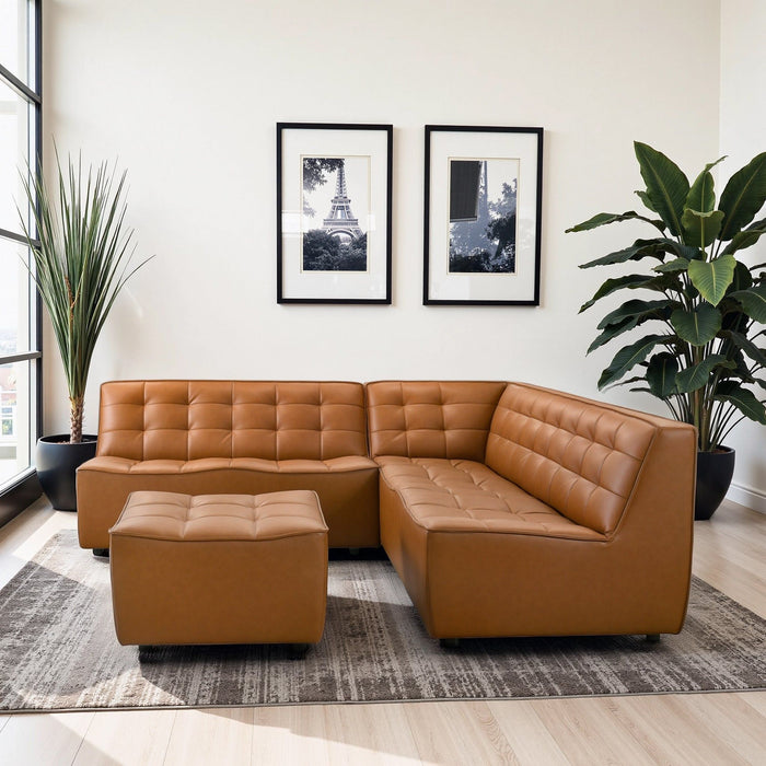 Selen - Corner Sectional Sofa With Ottoman - Cognac