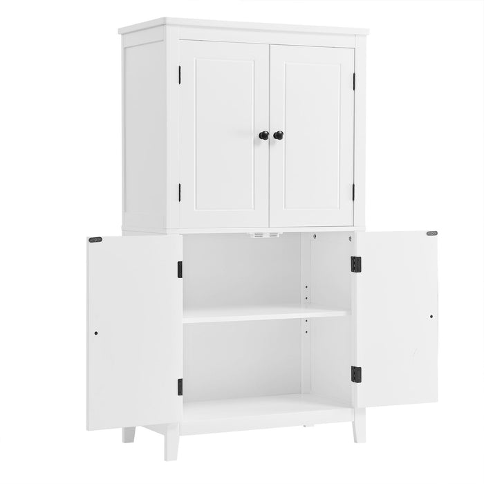 Elegant Bathroom Floor Storage Cabinet With 4 Doors, Adjustable Shelves