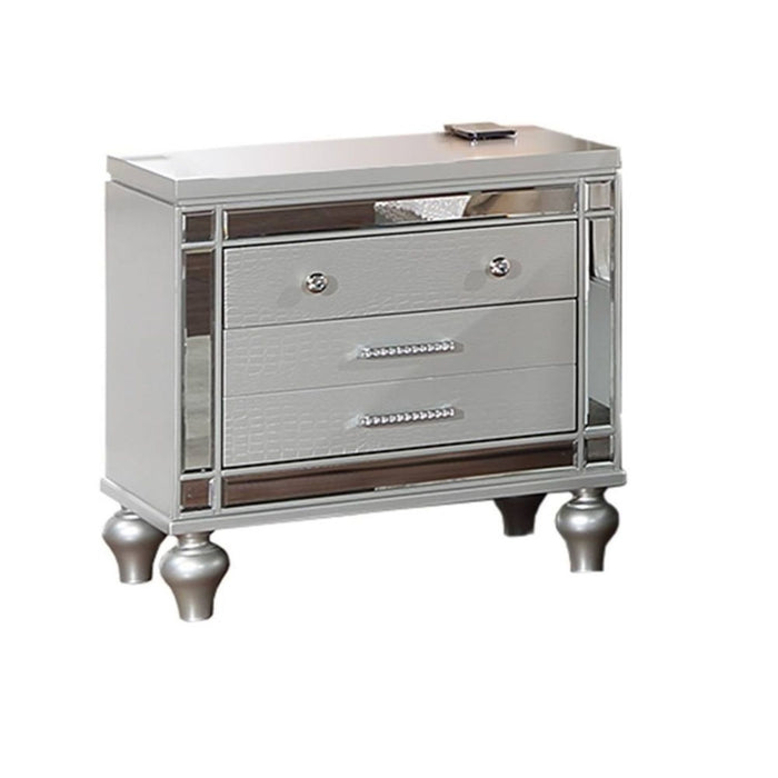 Modern Bed With LED Lights And Glass Panels, 2 Nightstands