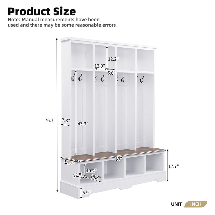 Hall Tree With 8 Hooks, Practical Entryway Bench With Open Compartments