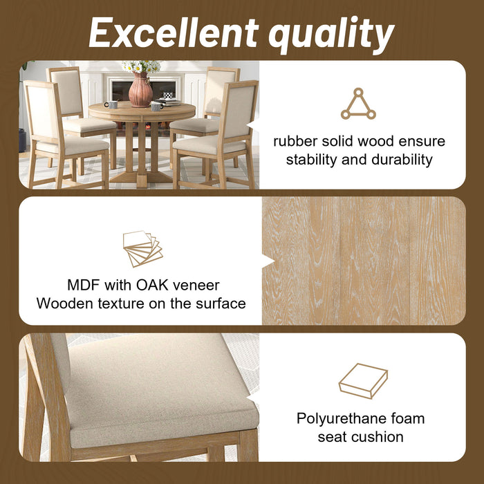 Dining Set & Extendable Round Table And 4 Upholstered Chairs