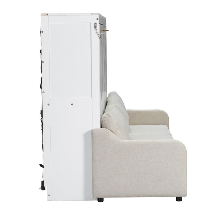 Murphy Cabinet Bed With Folding Sofa, Built In Storage Shelves And LED Light