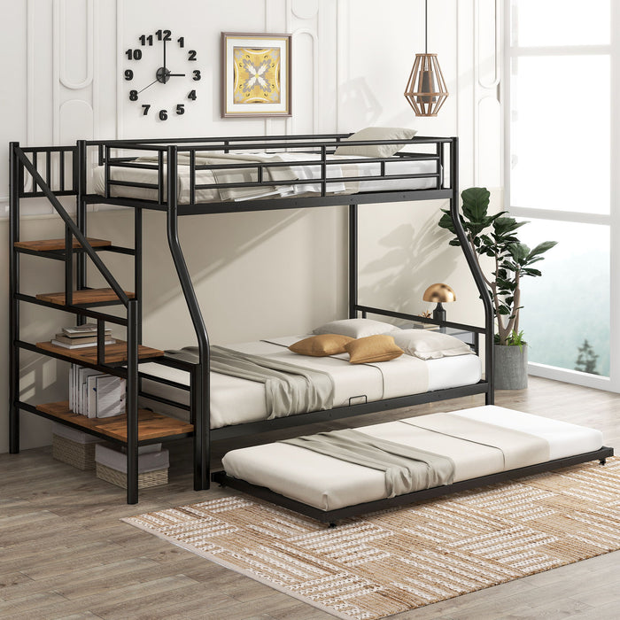 Metal Bunk Bed With Trundle And Storage Staircase