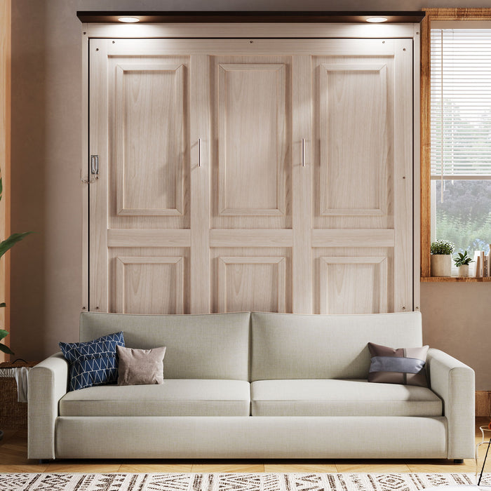 Queen Size Murphy Bed With Sofa And LED - Beige
