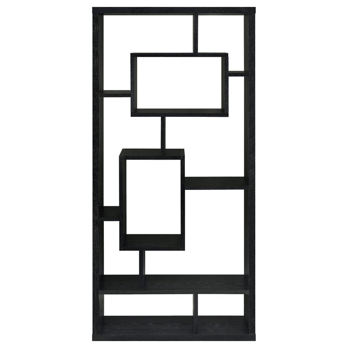 10 Shelf Open Back Bookcase With Geometric Design - Black