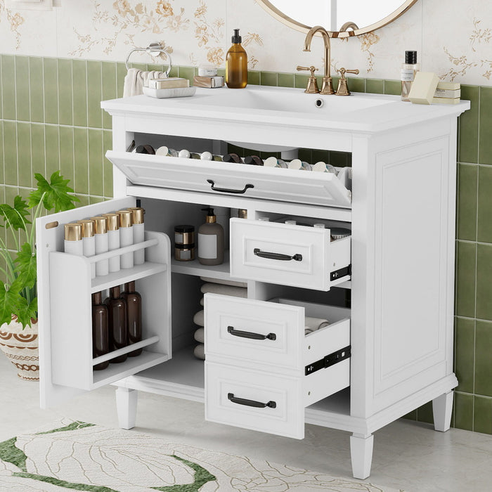 Bathroom Vanity With Sink Top, Flip Drawers, Adjustable Shelf