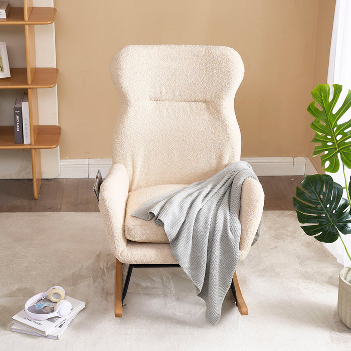 Modern Teddy Fabric Rocking Chair With High Backrest And Armrests Lounge Accent Chair For Living Room - Beige