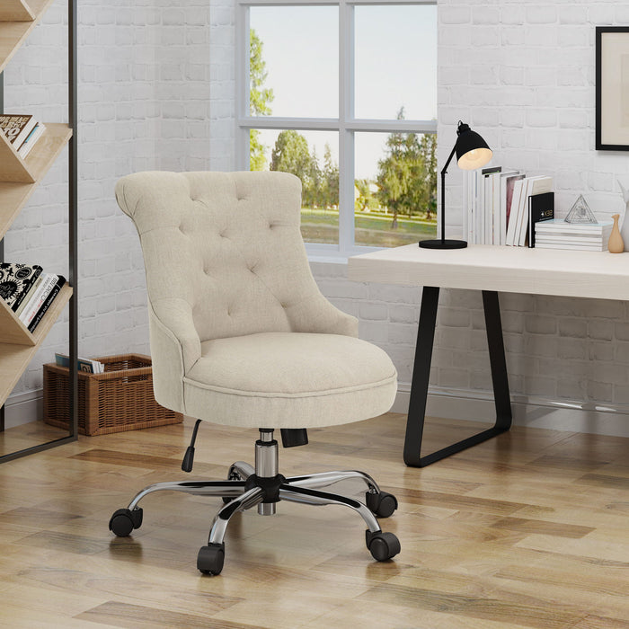 Fidelity - Upholstered Office Chair With Sloped Arms And Rolled Backrest - Wheat / Chrome