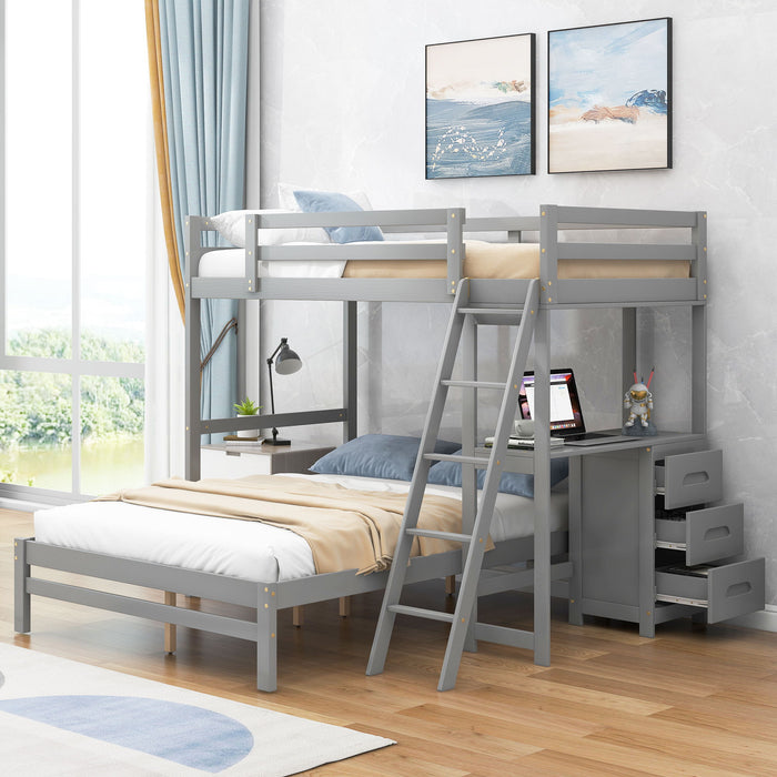 Bunk Bed With Built In Desk And 3 Drawers
