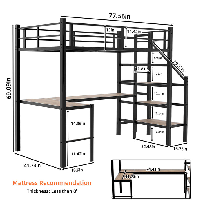 Loft Bed With L-Shaped Desk, Large Storage Space