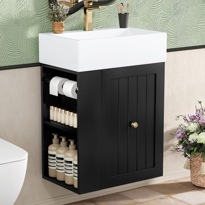 Modern Bathroom Vanity With Sink, Storage Cabinet, Drawer & Side Shelf