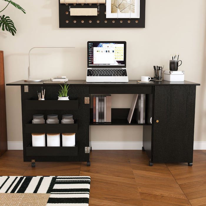 Foldable Sewing Table With Locking Casters