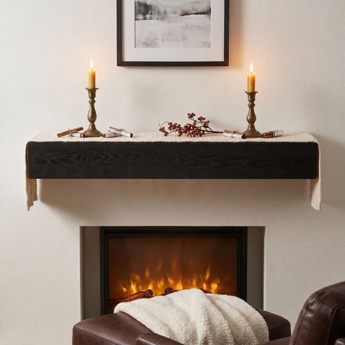 48'' Embossed Fireplace Mante, Wall Mounted Floating Shelf - Black
