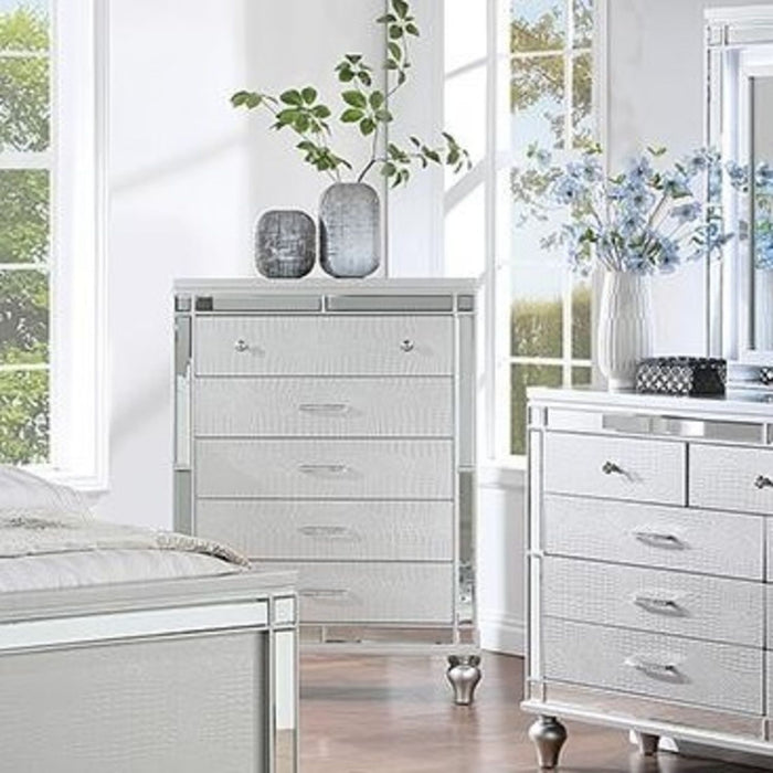 1 Piece Chest With 5 Drawers Snake Skin Bedroom Furniture - Silver